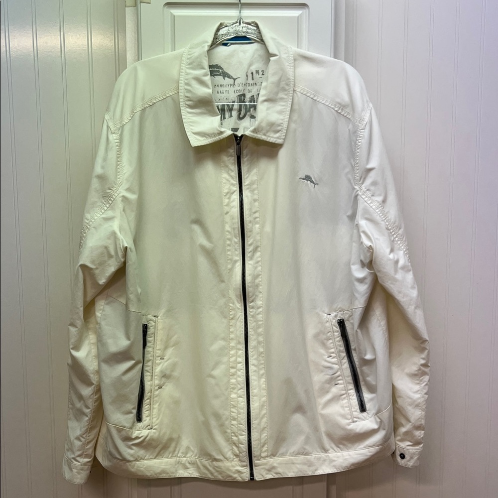 Tommy Bahama Men's Off-White Windbreaker Jacket with Contrast Zippers